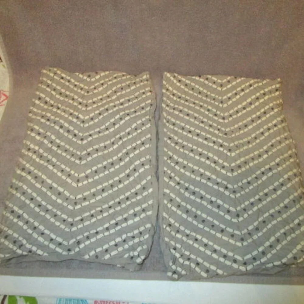 West Elm Embroidered Quilted Pillow Shams Cotton Textured Chevron Standard 2 Pc